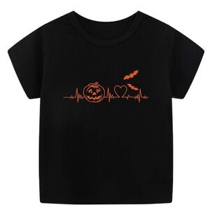 Shein‎ Womens 3XL Halloween Heartbeat Pumpkin Bats Graphic T Shirt Black